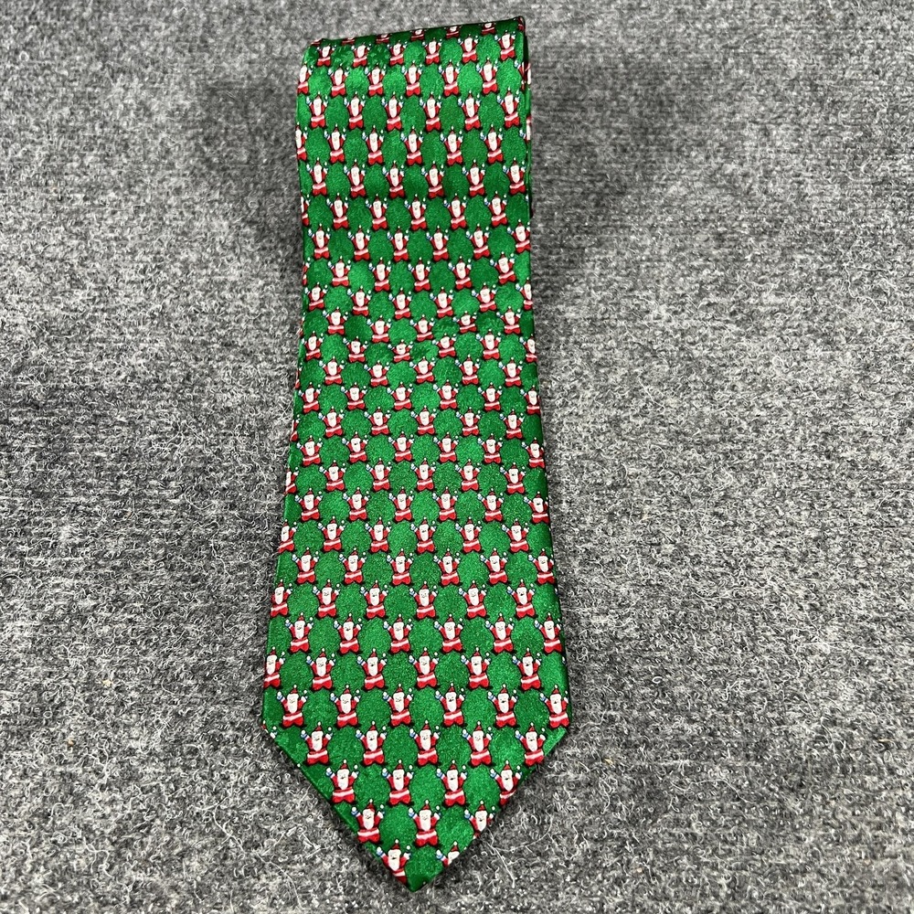 Jos A Bank Tie Mens Silk Green‎ Santa Claus Christmas Holiday Novelty Print